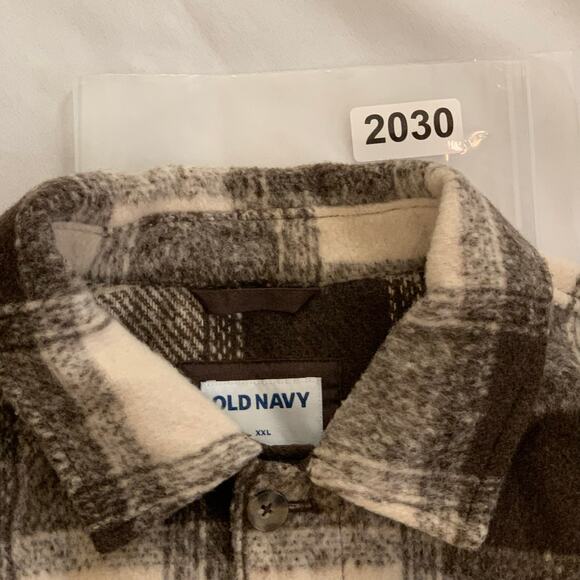 Old Navy Mens Brown Plaid Shacket Size XXL Full Button Front 4 Pocket Wool - Picture 16 of 16